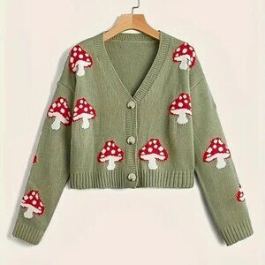 Green Mushroom Cardigan Sweater